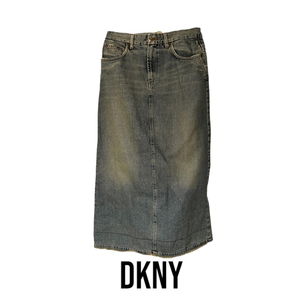 DKNY PURE Distressed Denim Maxi Skirt